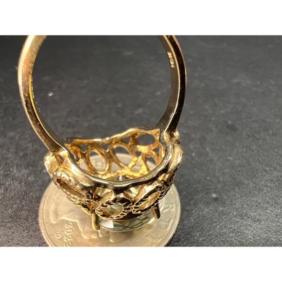 Vintage 10K Yellow Gold Prasiolite (Green Amethyst) Filigree Ring Size 7 - Picture 6 of 16